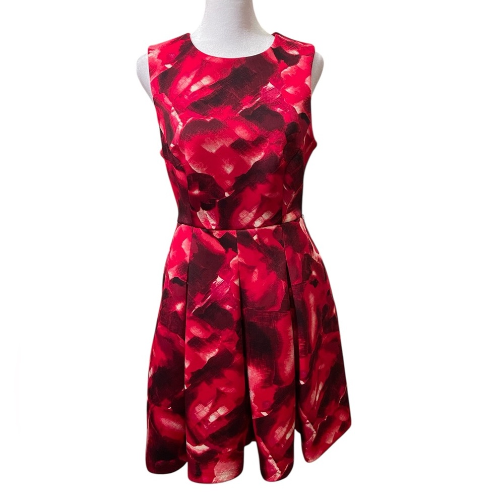 The Limited Eva Longoria Red and Black Patterned Sleeveless Fit and Flare Dress - Picture 4 of 17